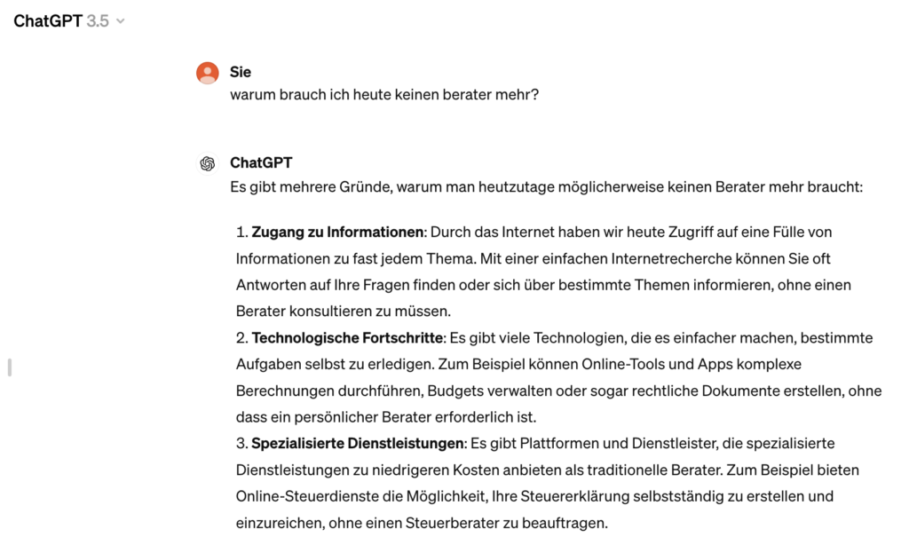 open ai abfrage ob es noch berater braucht