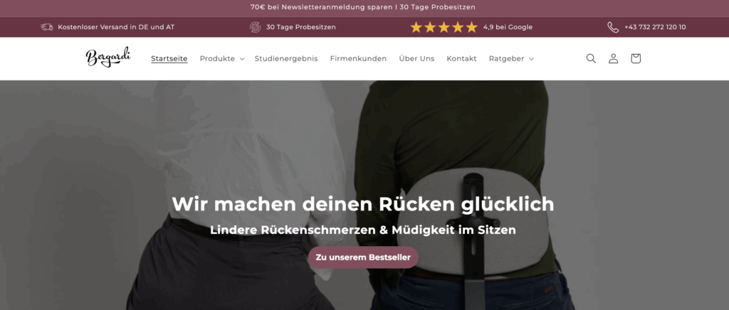 Screenshot aus dem Bergardi Onlineshop